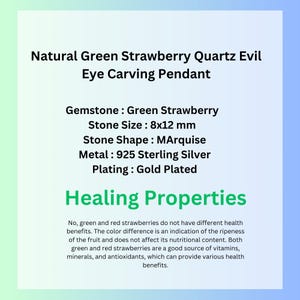 Natural Green Strawberry Quartz Evil Eye Carving Pendant Marquise Shape Fancy Bezel Gold Plated Charms For Making Jewelry/Earring, 1 Pcs