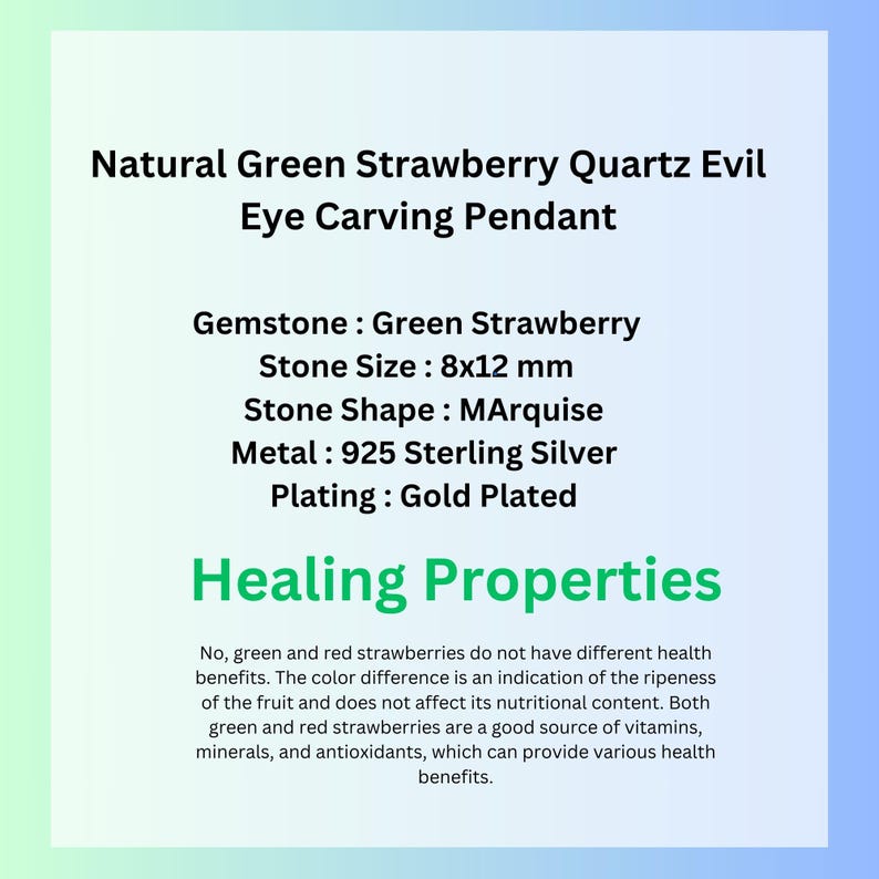 Natural Green Strawberry Quartz Evil Eye Carving Pendant Marquise Shape Fancy Bezel Gold Plated Charms For Making Jewelry/Earring, 1 Pcs