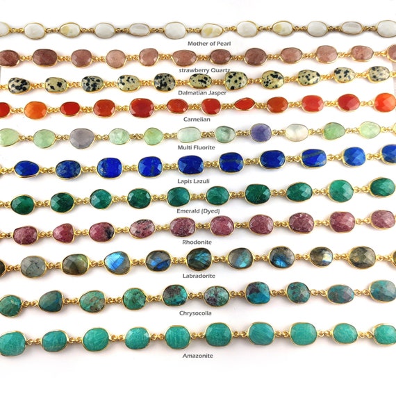 Gemstone Freeform Bezel Connector Chain, Connector Link Chain, Irregular Shape Gemstone Bezel Chain, Gemstone Chains, Bracelet Chain