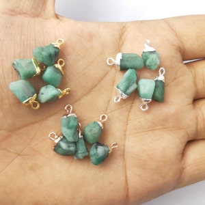 2 Pcs Emerald Rough Electroplated Birthstone Charm - May Birthstone Pendant - Raw Stone Pendant