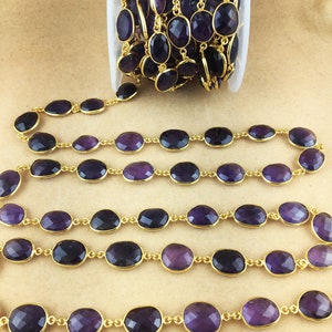 Purple Amethyst Link Chain Connector, Brass Gold Plated Bezel Connector, Gemstone Double Bail Connector, For Jewelry Makings Supplies