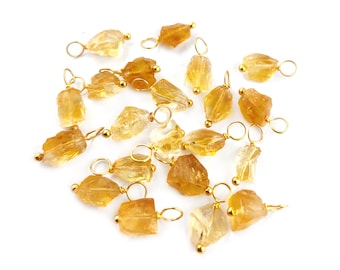 Citrine Raw Pendant - Gold Plated Wire Wrapped Stone Charm - November Birthstone Pendant - Raw Stone Charm - Raw Crystal Healing Pendant