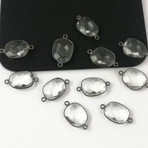 5 Pcs Clear Quartz Oxidized Plated Free Form 13mm - 18mm Bezel Set Connectors - Gemstone Connectors