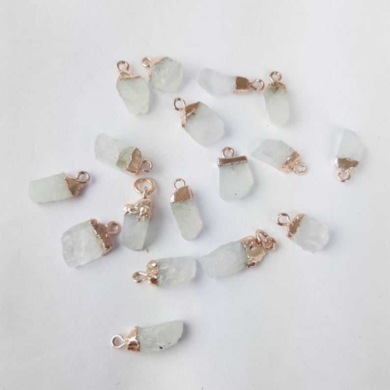 Raw Stone Pendant 2 Pcs Rainbow Moonstone Rough Electroplated Birthstone Charm June Birthstone Pendant