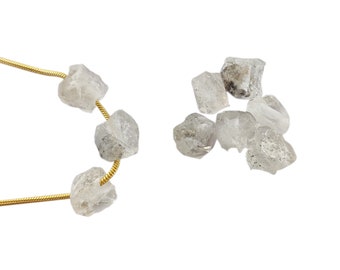 Ciondolo con perline forate al centro con diamante grezzo Herkimer da 2 pezzi, foro centrale da 8-10 mm, foro da 2 mm - Ciondoli portafortuna di aprile