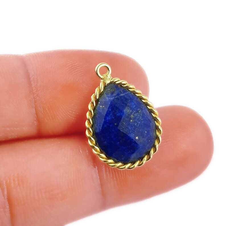 12x15 mm Pear Shape 1 Micron Gold Plated Bezel Connectors Single Bail 2 Pcs Lapis Lazuli Twisted Wire Bezel Set Connectors