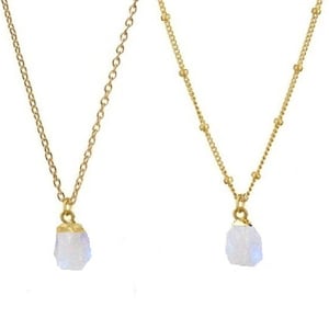 Moonstone Rough Electroplated Birthstone Tiny Pendant Necklace - June Birthstone Necklace - Raw Stone Necklace