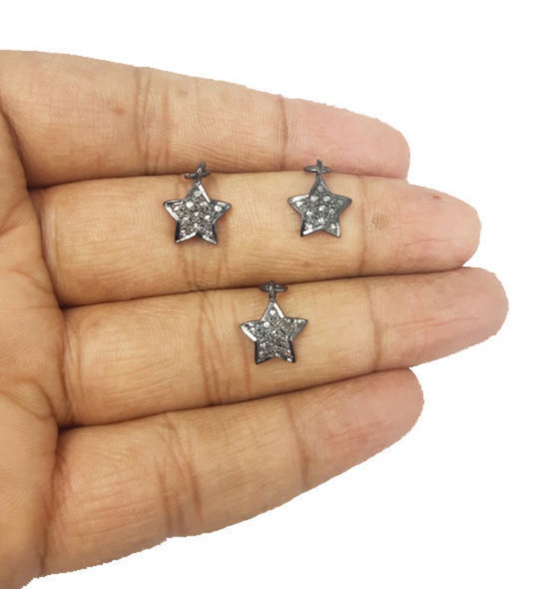 1 Pcs Tiny Star Shape Pave Diamond 925 Sterling Silver Charm Pendant Diamond Charms