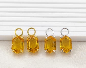 Minimalist Citrine Hexagon Pendant/Sterling Silver Prong Set Pendant/Faceted Stone Pendant/DIY Jewelry Making/Findings Components/Per Pcs