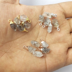 2 Pcs Herkimer Diamond Rough Electroplated Birthstone Charm - April Birthstone Pendant - Raw Stone Pendant