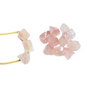 Rough Rose Quartz, Drilled Birthstone, 2 Pcs Raw Rose Quartz 8-10mm Large Hole Center Drilled Beads Charm, Rough Birthstone, Raw Rose Quartz