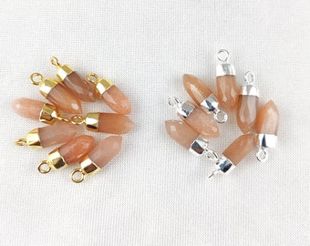 Peach Moonstone Faceted Spike Pendant- Moonstone Bullet Spike Point Charms - Tiny Spike Pendant - Gemstone Point Pendant - Stone Pendant