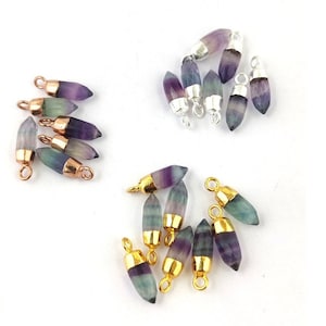 Rainbow Fluorite Faceted Spike Pendant - Fluorite Bullet Spike Point Charms - Tiny Spike Pendant - Gemstone Point Pendant - Stone Pendant