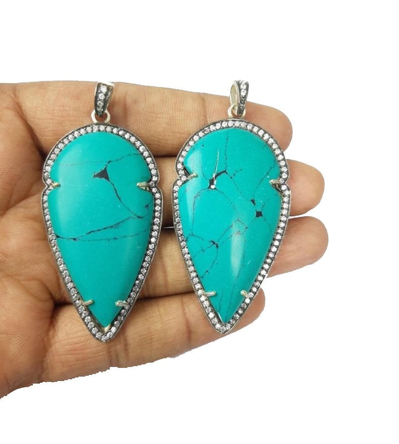 Turquoise Oxidized Plated Arrowhead Shape Pendant Turquoise Charms