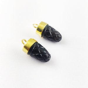 Smoky Quartz Carved Gemstone Bullet Shape 17x10mmm Gold Plated Bezel Pendant, Carved Gemstone Pendant, Smoky Quartz Bezel Pendants Charm&#39;s