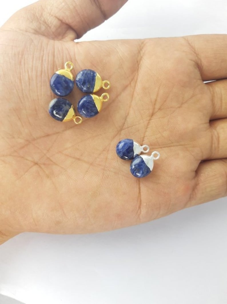 2 Pcs Sodalite Smooth Tumble Electroplated Charm Sodalite Charms