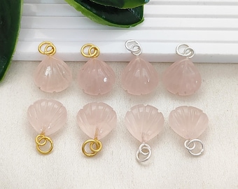 Rose Quartz Carved Shell Charm, Sterling Silver Bail Pendant, Floral Pendant, Jewelry Making Supply