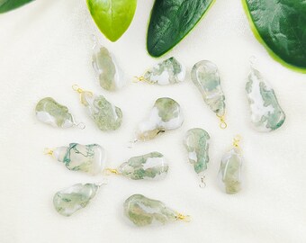 Moss Agate Pendant - Real Moss Agate Pendant - Sterling Silver Moss Agate - Wire Wrapped Pendant - Uneven Shape Gemstone Pendant