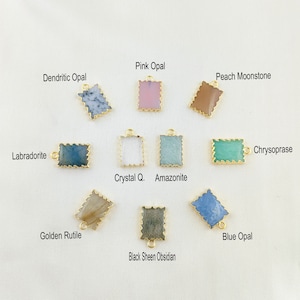 Gemstone Rectangle Slice Pendant - Gold Edged Stone Necklace - Gold Electroplated Slice Pendant Charms - Gemstone Slice Necklace Pendant
