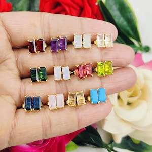 Gemstone Baguette Birthstone Stud - Birthstone Gemstone Earring - Dainty Personalized Jewelry - Baguette Birthstone Earrings - Gift for Her