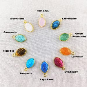 Evil Eye Carved Gemstone Pendant, Carved Gemstone Marquise Shape Gold Plated 925 Sterling Silver Bezel Charms - Marquis Shape Bezel Pendants