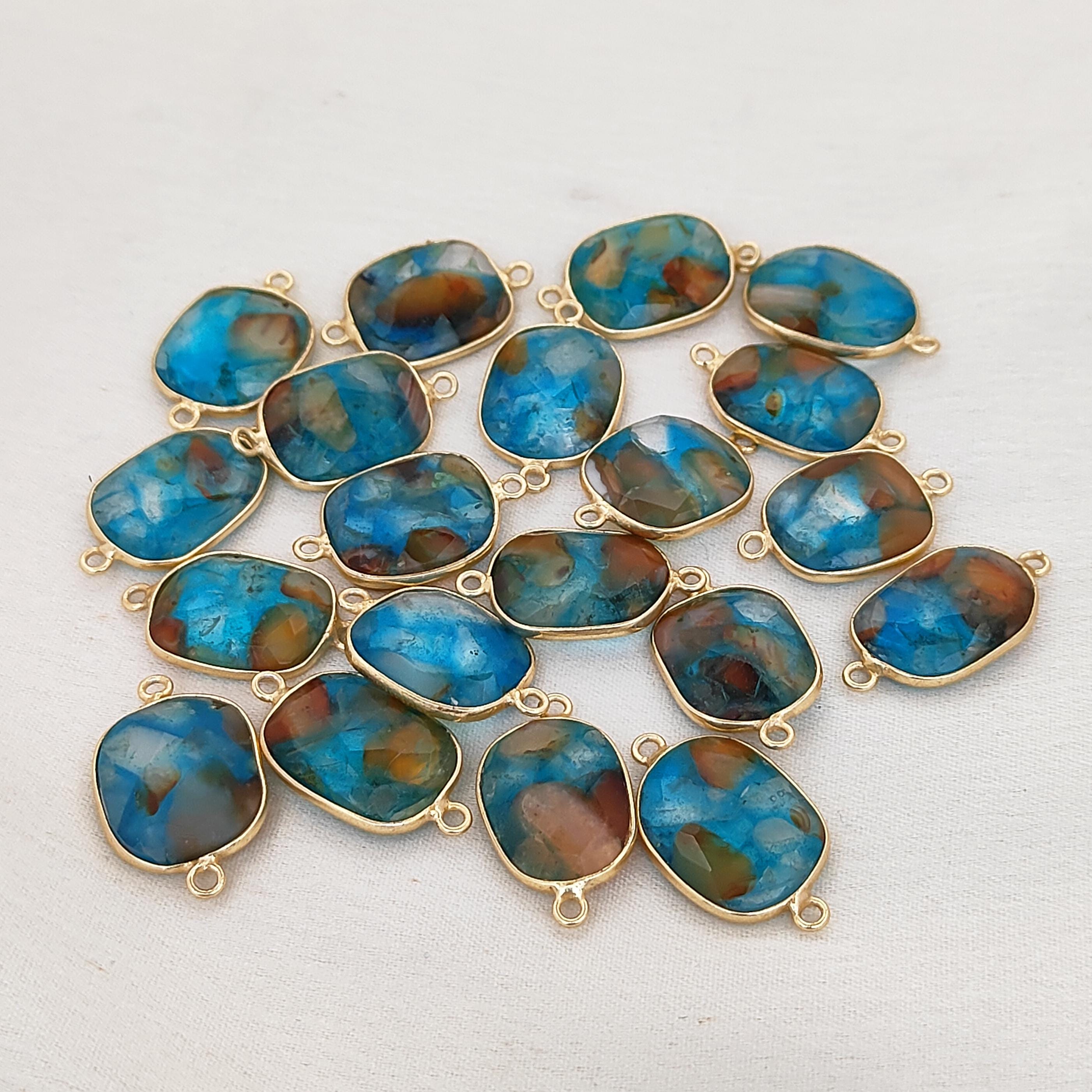 Aqua Terra Jasper Link Connector Charms, Uneven Shape Charms, 12