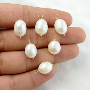 White Freshwater Baroque Pearl Pendant - Freshwater Pearl Charms - Gold Plated Sterling Silver Baroque Pearl Pendants