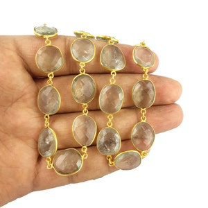 Prasiolite Gold Plated Gemstone Bezel Connector Chain -Chain by the Foot