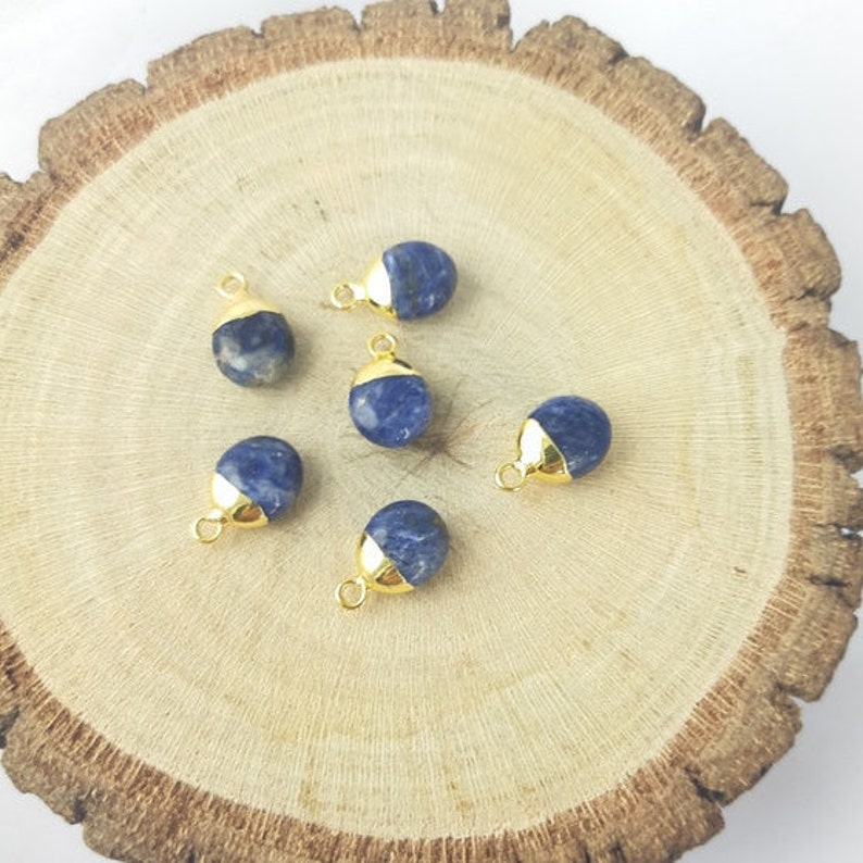 2 Pcs Sodalite Smooth Tumble Electroplated Charm Sodalite Charms
