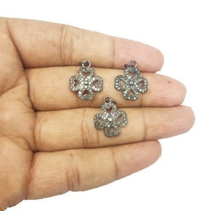 Pave Diamond Clover Flower Shape 925 Sterling Silver Charm Pendant - Diamond Charms