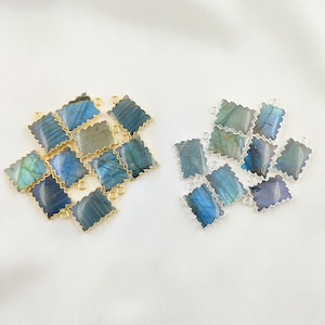 Labradorite Gemstone Rectangle Slice Pendant - Electroplated 16x12mm Slice Pendant - Zig Zag Design Pendant - Necklace Making Charms Pendant