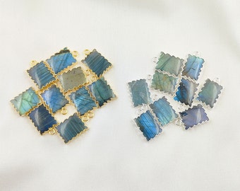 Labradorite Gemstone Rectangle Slice Pendant - Electroplated 16x12mm Slice Pendant - Zig Zag Design Pendant - Necklace Making Charms Pendant