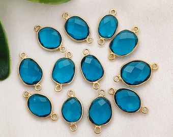 Apatite Quartz Link Connector, Oval Bezel Pendant Charm, Gold Bezel Double Bail Connectors, For Jewelry Making