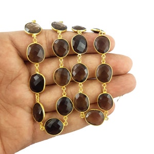 Smoky Quartz Gold Plated Gemstone Bezel Connector Chain -Chain by the Foot