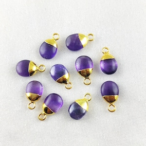 Amethyst Smooth Tumble Electroplated Birthstone Charm - February Birthstone Pendant - Gemstone Tumble Charm - Electroplated Crystal Pendant
