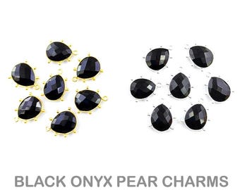 Black Onyx Pear Pendant, Black Onyx Pendant, 18K Gold Plated Charm, Healing Gemstone Pendant, 18K Gold Plated Bezel Pendant, Selling Per Pcs