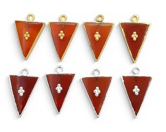 Triangle Carnelian Pendant, Gold Silver Plated Gemstone Charm, Geometric Stone Pendant, Jewelry Making Supply, DIY Necklace Pendants