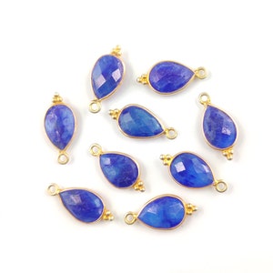 2 Pcs Dyed Blue Sapphire Gold Plated Pear Shape 12x8mm Fancy Bezel Set Charms - Gemstone Charms - Gemstone Fancy Bezel Pendant Charm - Charm