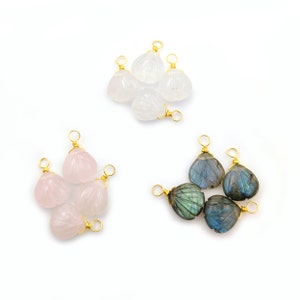 Seashell Carved Gemstone Pendant | Gold Vermeil 925 Sterling Silver Gemstone Carving Charms, Birthstone Pendants,  Seashell Charms