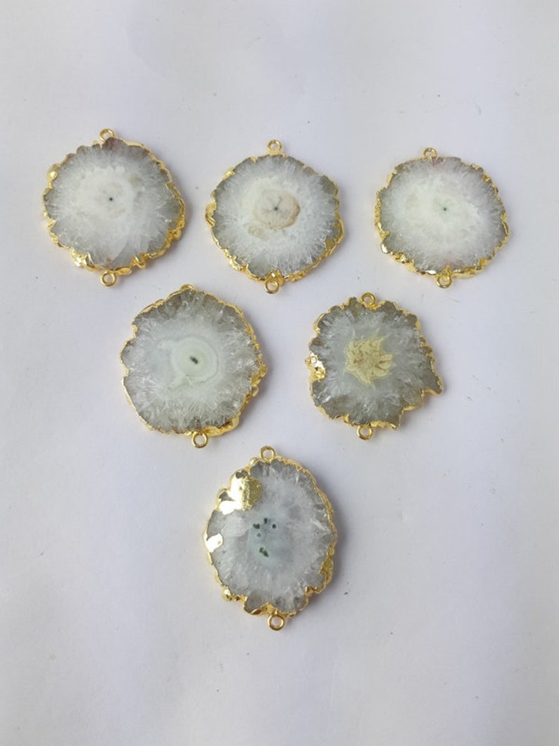 Solar Quartz Pendants White Solar Quartz Gold Electroplated Slice Pendant with 2 Loop