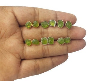 Peridot Raw Stud Earrings - August Birthstone Earrings - Rough Peridot Earrings