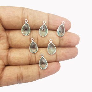2 Pcs Aqua Quartz Bezel Connectors, 12x9 mm Pear Shape Sterling Silver Bezel Connectors, Single Bail