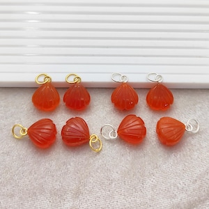 Orange Carnelian Shell Charms/Carved Gemstone Shell Pendant/Sterling Silver Bail Pendant/Carving Sea Shell Pendant/Ocean Jewelry/Sell Per Pc