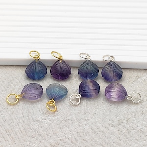 Multi Fluorite Sea Shell Pendant/Carved Gemstone Shell Pendant/Silver Bail Pendant/Hand Carved Shell Pendant/DIY Jewelry Finding/Sell Per Pc