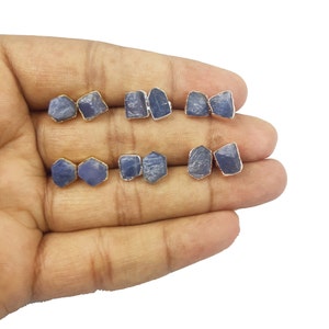 Blue Sapphire Raw Stud Earrings - September Birthstone Earrings - Rough Sapphire Earrings