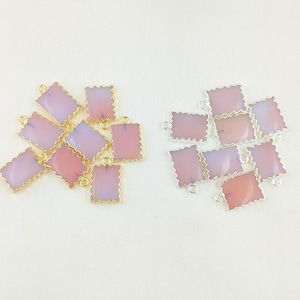 Pink Opal Gemstone Rectangle Slice Pendant - Electroplated 16x12mm Slice Pendant - Zig Zag Design Pendant - Necklace Making Charms Pendant