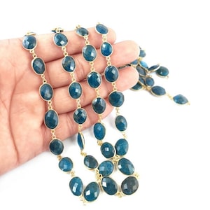 Neon Apatite Gold Plated Gemstone Bezel Connector Chain -Chain by the Foot