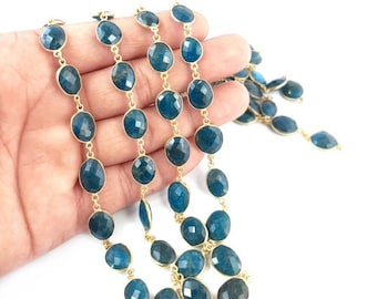 Neon Apatite Gold Plated Gemstone Bezel Connector Chain -Chain by the Foot