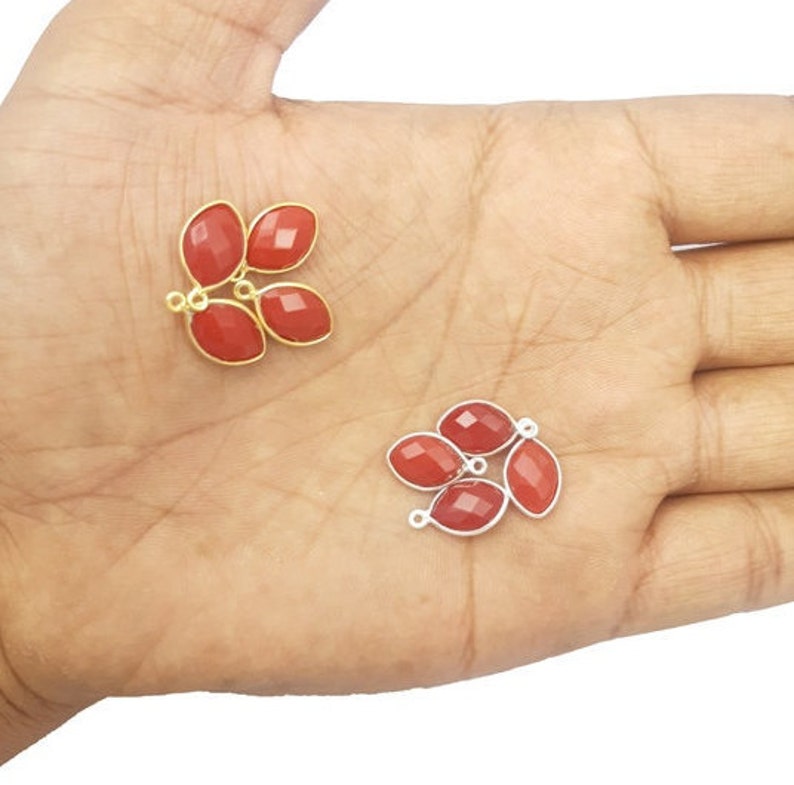 2 Pcs Red Agate Marquise Gold Plated Bezel Set Charms Gemstone Charms