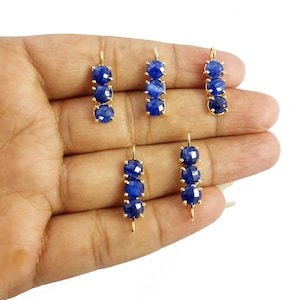 Sapphire 3 Stone Prong Set Gold Plated Single Bail Dangle Pendant & Connector - September Birthstone Charms - DIY Jewelry